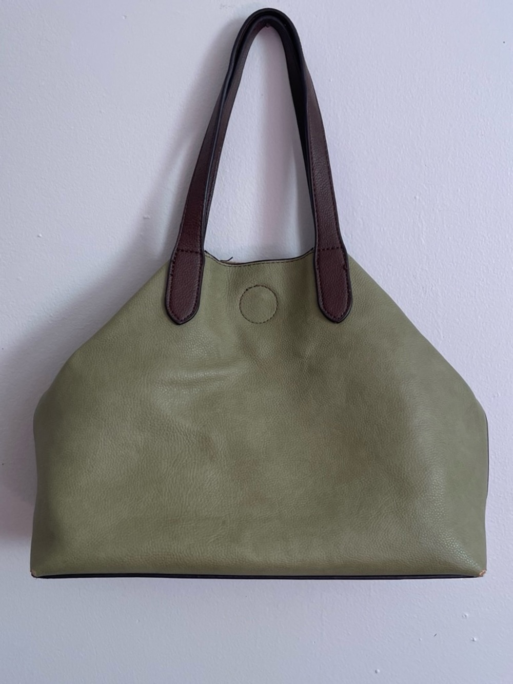 Joy Susan Olive Green Shoulder Bag with Brown Handles